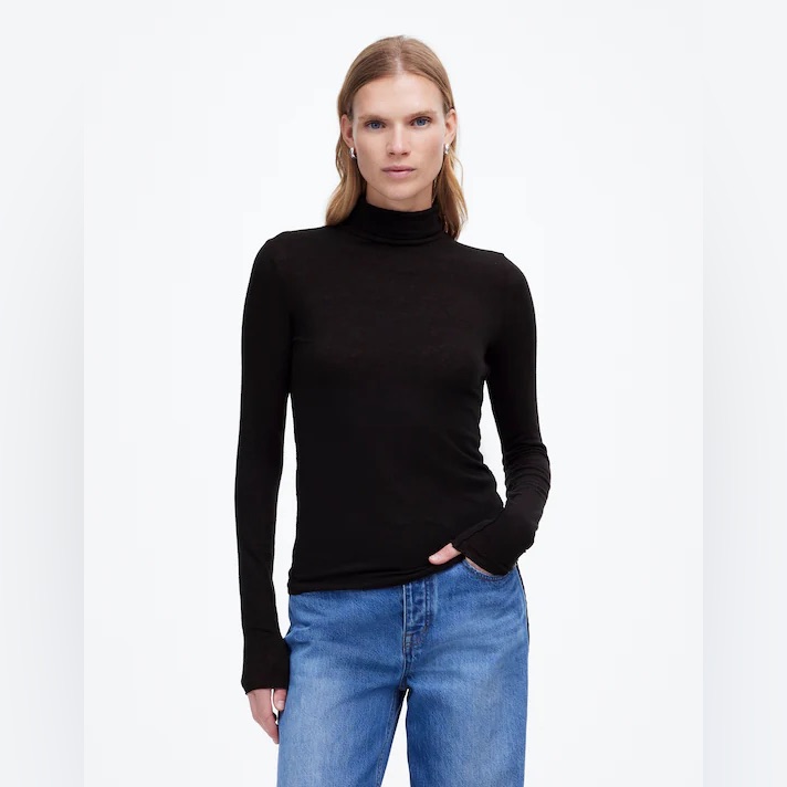 Madewell Wool Blend Turtleneck Tee Jet Black Xs Nwt